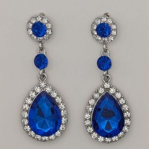 Blue Gemstone Crystal Drop Earrings Silver Bollywood Wedding Lehenga